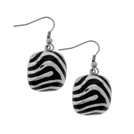 Steel Square Dangle Earrings with Black Resin Stripes - SSE4288 - Click Image to Close